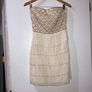 Cream Beaded Top Fringe Bottom Cocktail Dress